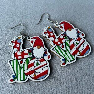Christmas “Love” Gnome ~ Wooden Earrings ~ Brand New